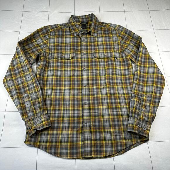 Marmot Shirt Mens Small Gray Yellow Plaid Casual Button Up Hiking Active Trail - Picture 1 of 9